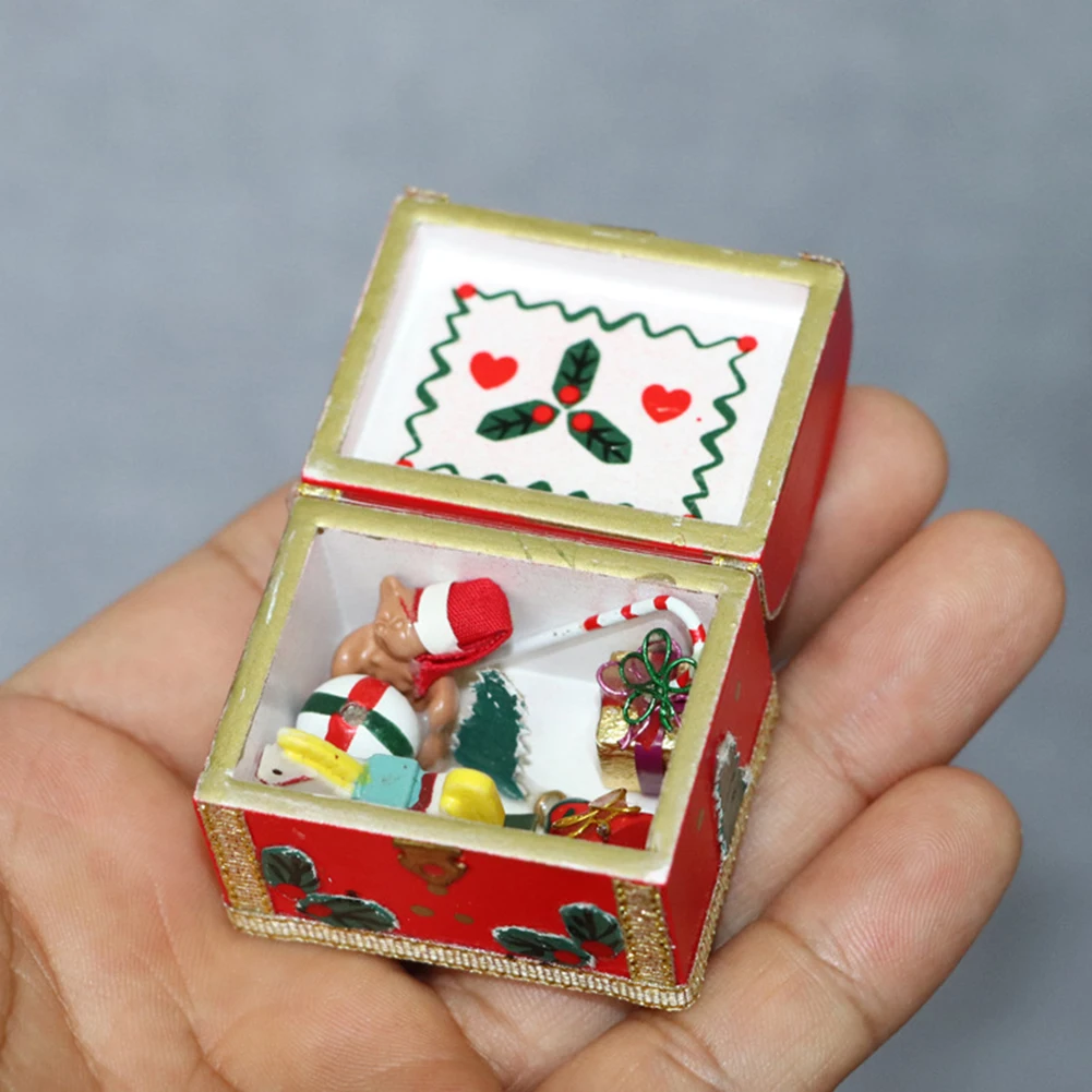 1/12 мини деревянные сани Подарочная коробка модель DIY Рождественский пейзаж аксессуары для кукольного домика рождественские подарки игрушки для детей