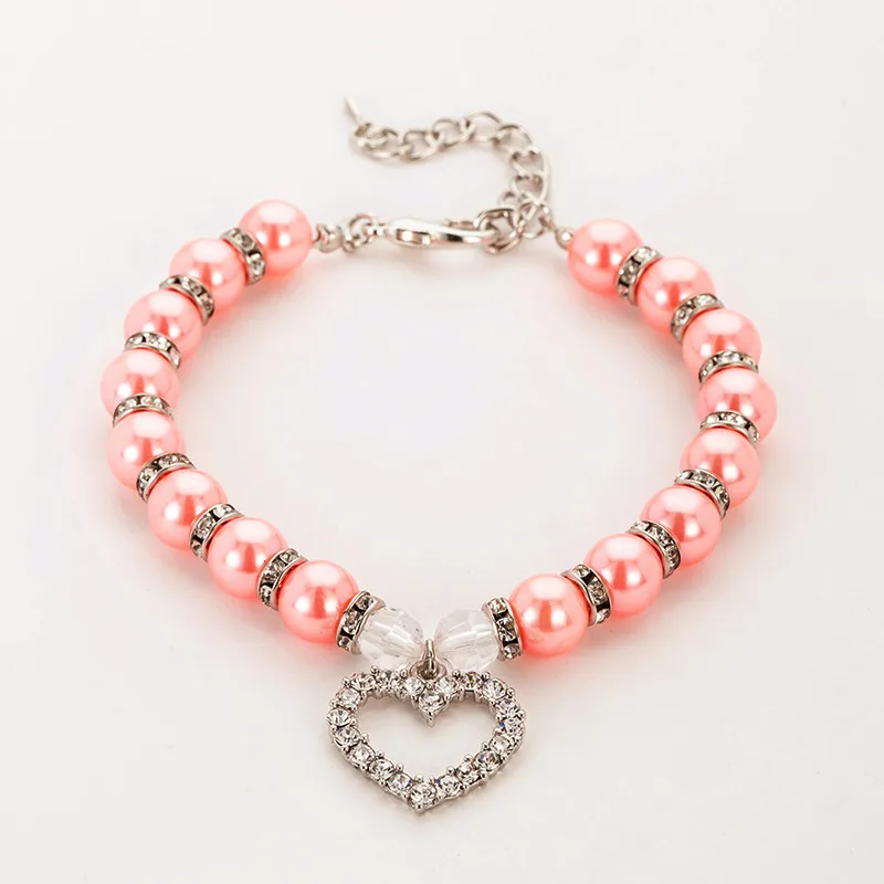Collar para perro y gato con diamantes de imitación, perlas de imitación, Collar ajustable para cachorro de amor, accesorios para suministros para mascotas, Collar para cachorro