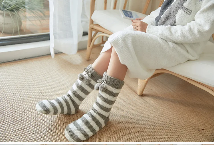 Winter thick non-slip floor women's socks high quality double warm polyester fiber plush socks Harajuku sweet soft sleep socks
