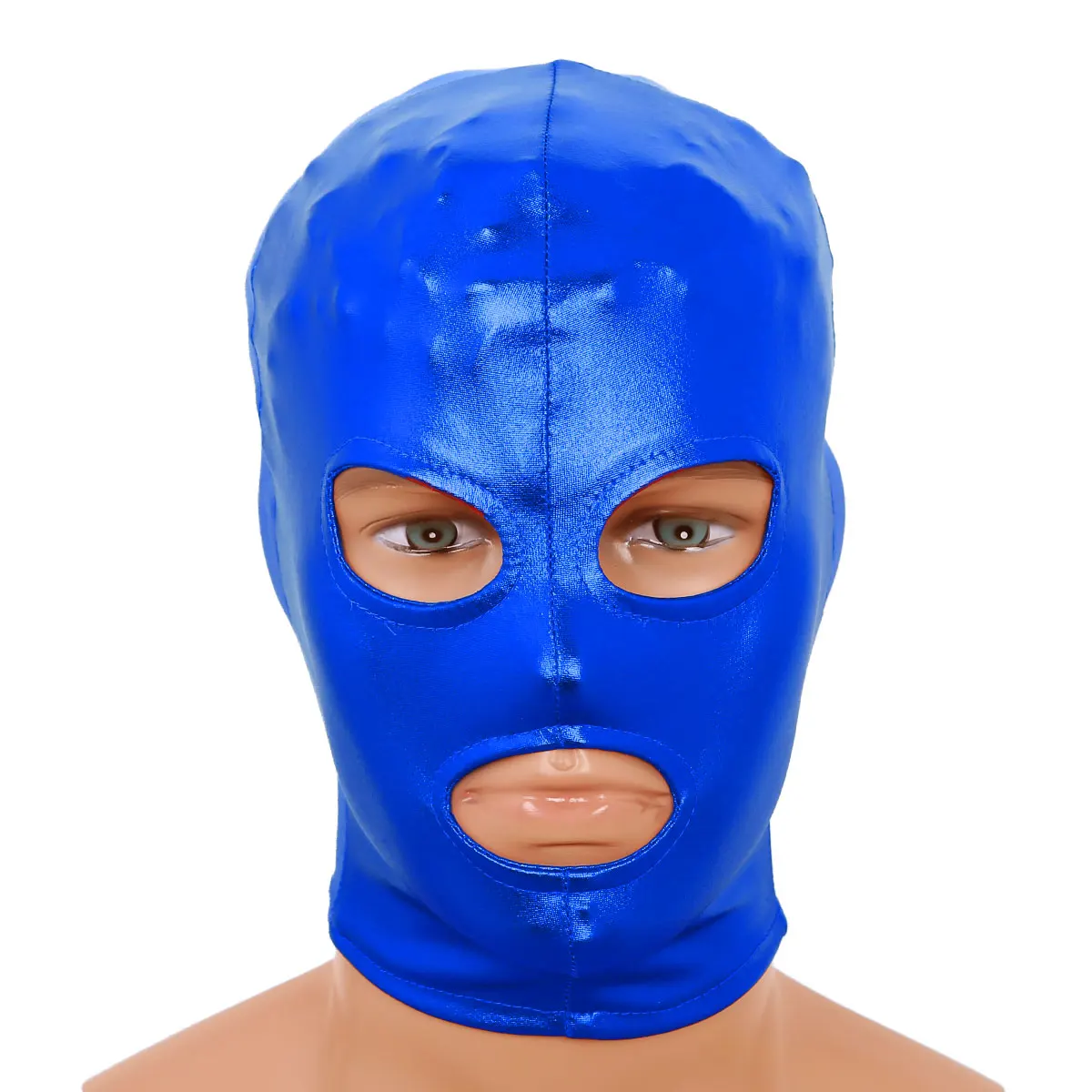 Мужская и женская латексная маска, сексуальный головной убор, Блестящий металлический головной убор с открытыми глазами и ртом, маска на все лицо, капюшон для ролевых игр, костюм для секса
