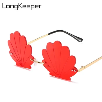 

2020 New Rimless Sunglasses Women Fashion Shell Sun Glasses Metal Frameless Party Glasses Female Red Yellow Green Shades Oculos