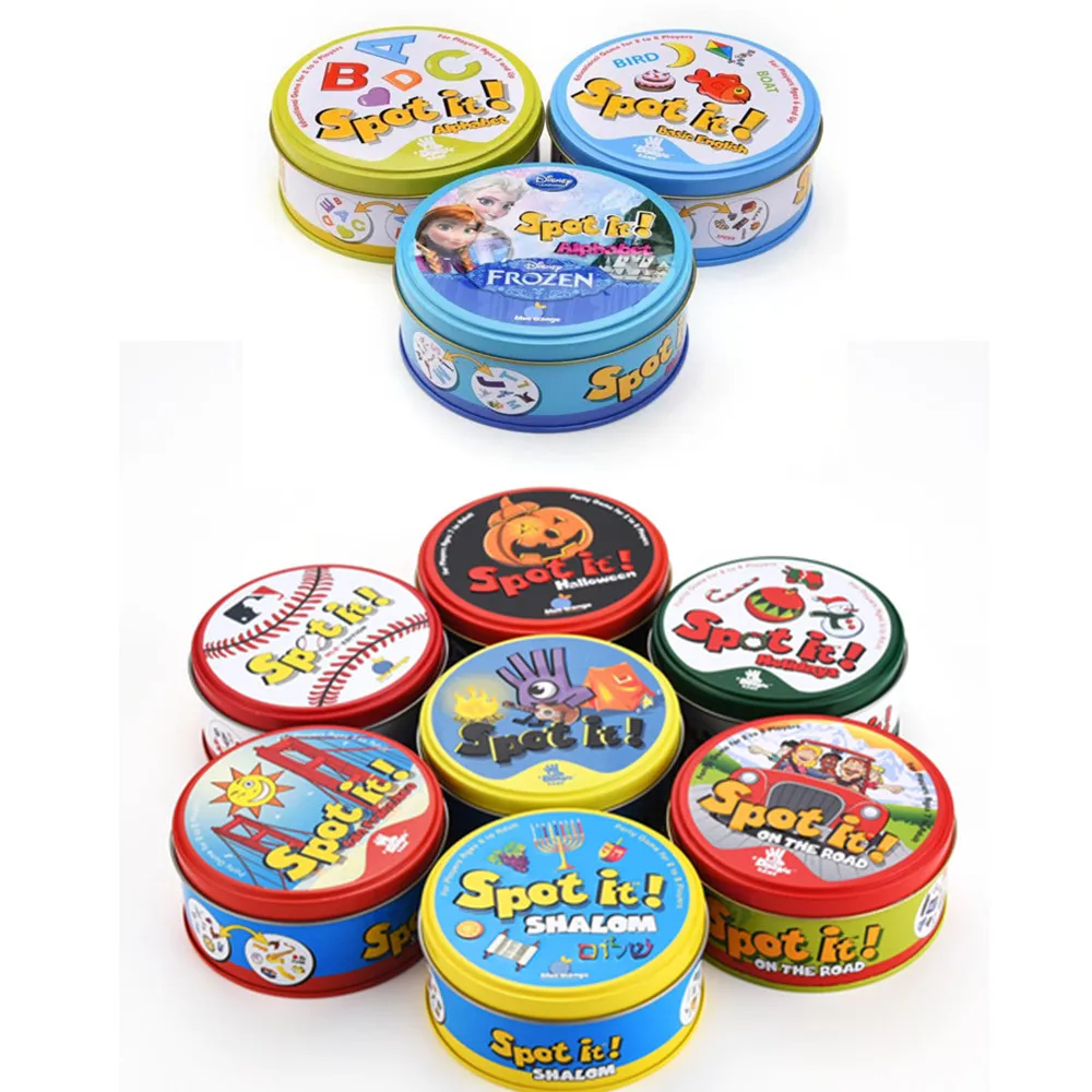 

Find Match Portable Fast-Paced Observation Board gameS for family SPOT IT metal box English version for family activities party