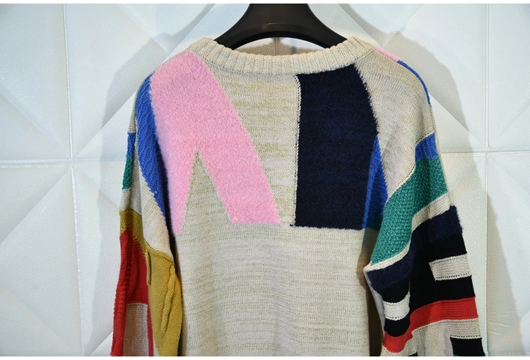Высококачественные женские свитера в винтажном стиле; Яркий шелковый свитер в стиле пэчворк для женщин; сезон осень-зима; шикарные свободные топы с рукавами-фонариками; TB3699
