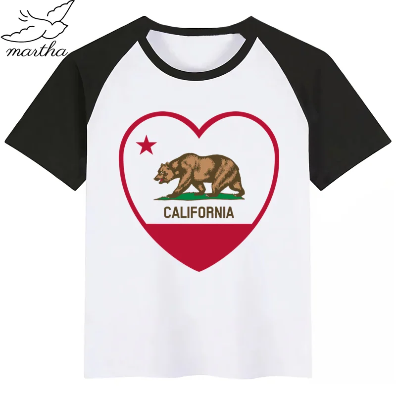 Футболка в винтажном стиле с забавным принтом из мультфильма «California», детские летние топы с круглым вырезом, футболка для мальчиков и девочек - Цвет: BlackA
