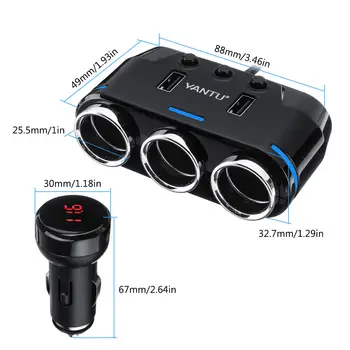 

USB Port Car Cigarette Lighter for Phone On/Off Switch 12/24V Socket Splitter Power Adapter