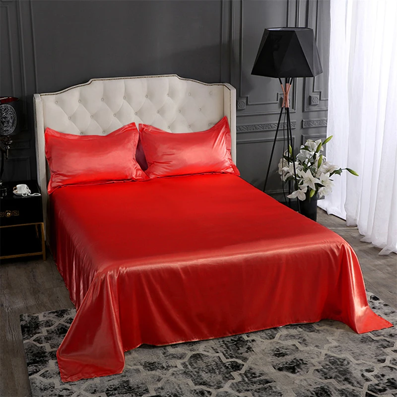 Liv-Esthete Luxury Silk White Flat Sheet Soft Pillowcase Bed Linen Christmas Gift Double Queen King Bed Sheet Healthy Sleep