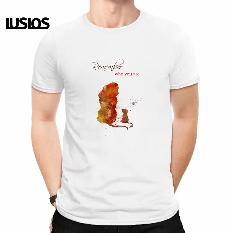 

LUSLOS remember who you are king lion print men t shirt plus size cute cartoon print white casual o-neck tee tops summer t-shirt