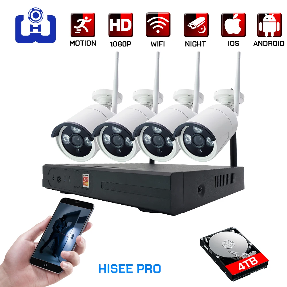 1080P wifi камера наблюдения комплект 2CH/4CH Беспроводной NVR домашняя CCTV инфракрасная