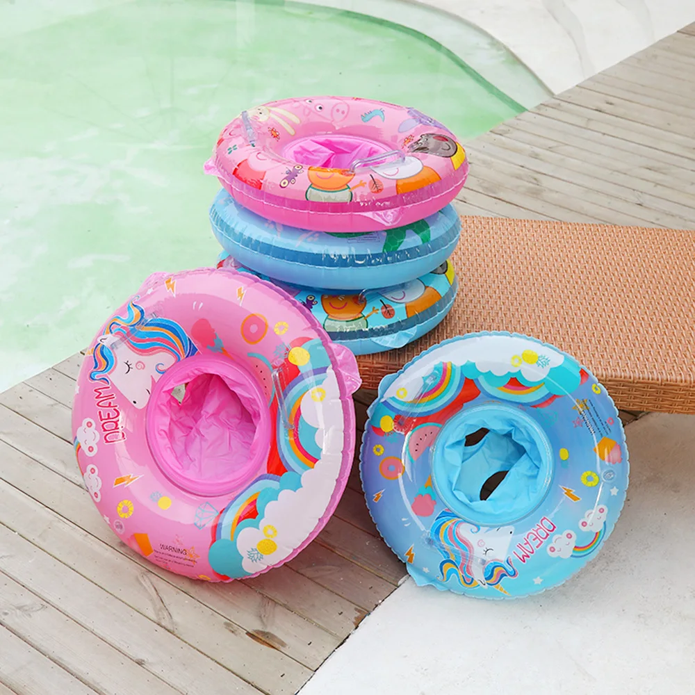 Cartoon Inflatable Infant Kids Swimming Pool Rings Cartoon Safety Baby Seat Float Swim Ring Water Toys Swim Circle with Handle