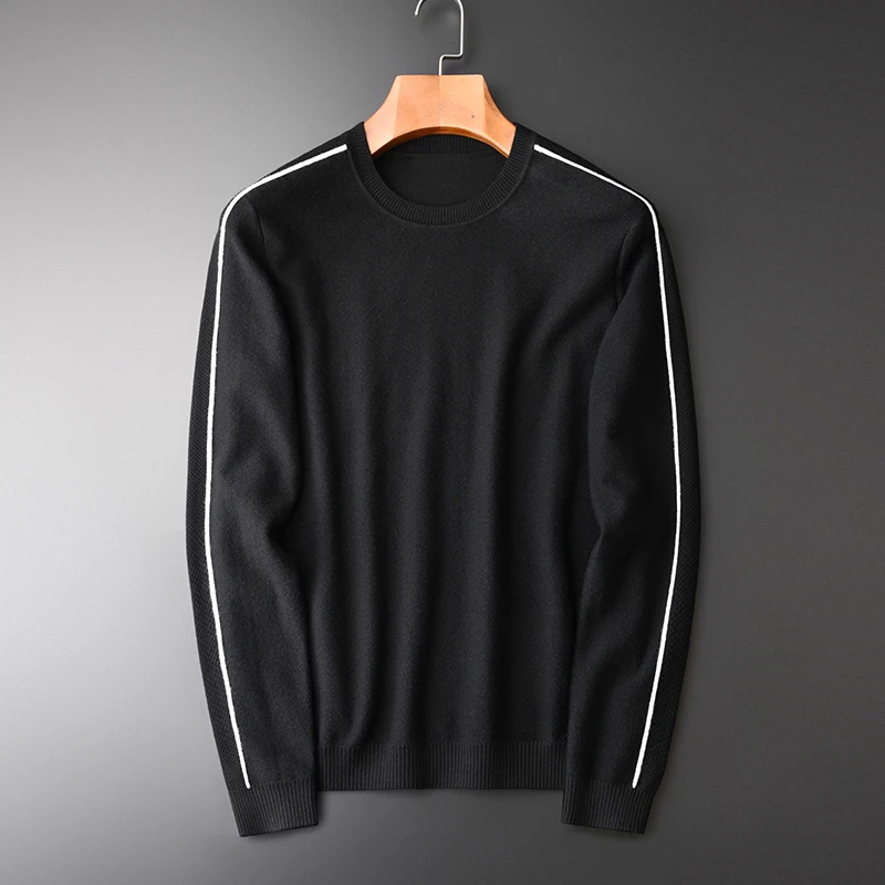

Round Collar Autumn Winter Sleeve Spliced Black Sweater Male Plus Size 4xl Comfortable Luxury Pullover Men