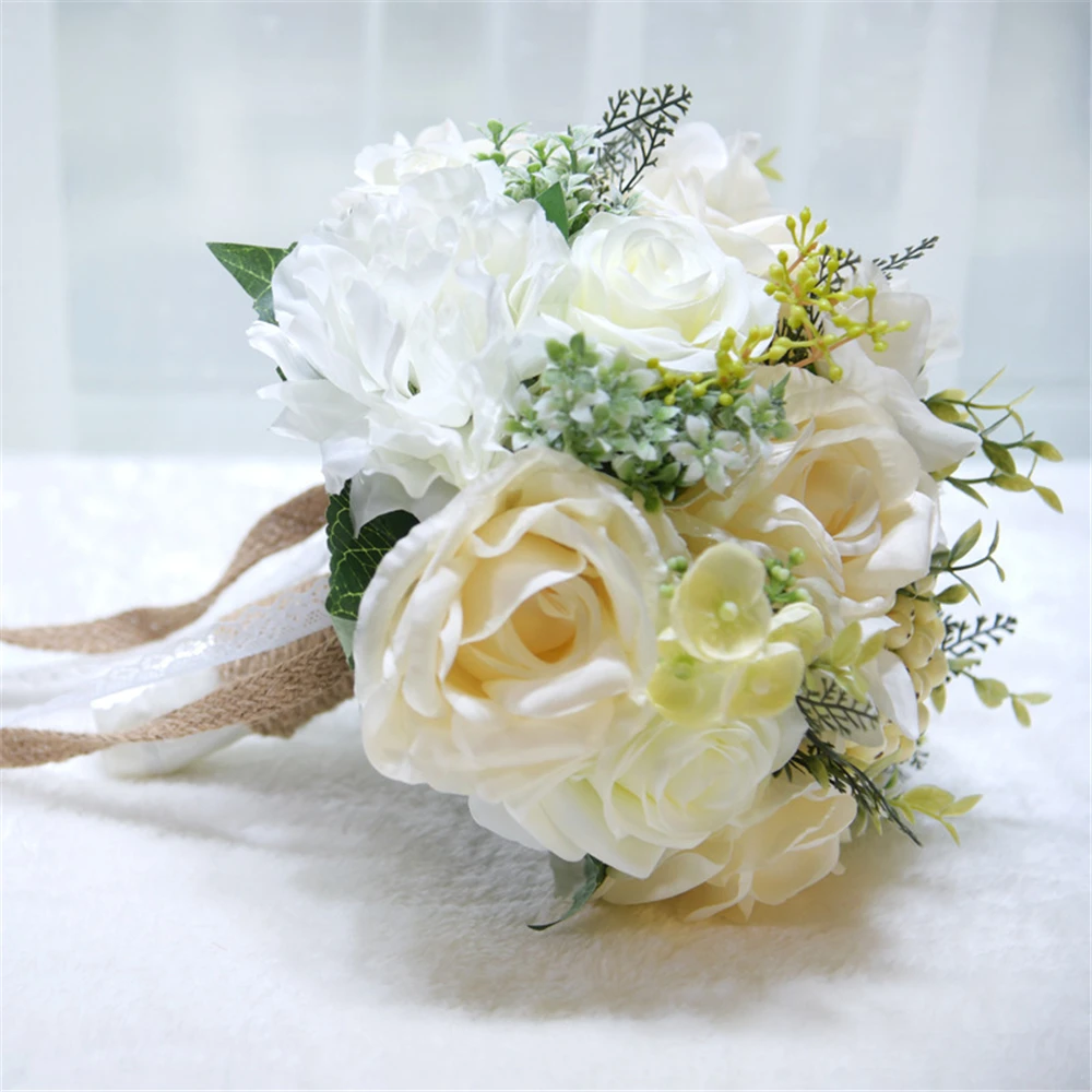 1 комплект шелковая искусственная Роза Цветы Свадебные для невесты Букет Роза цветок поддельные искусственный венок гирлянды растения