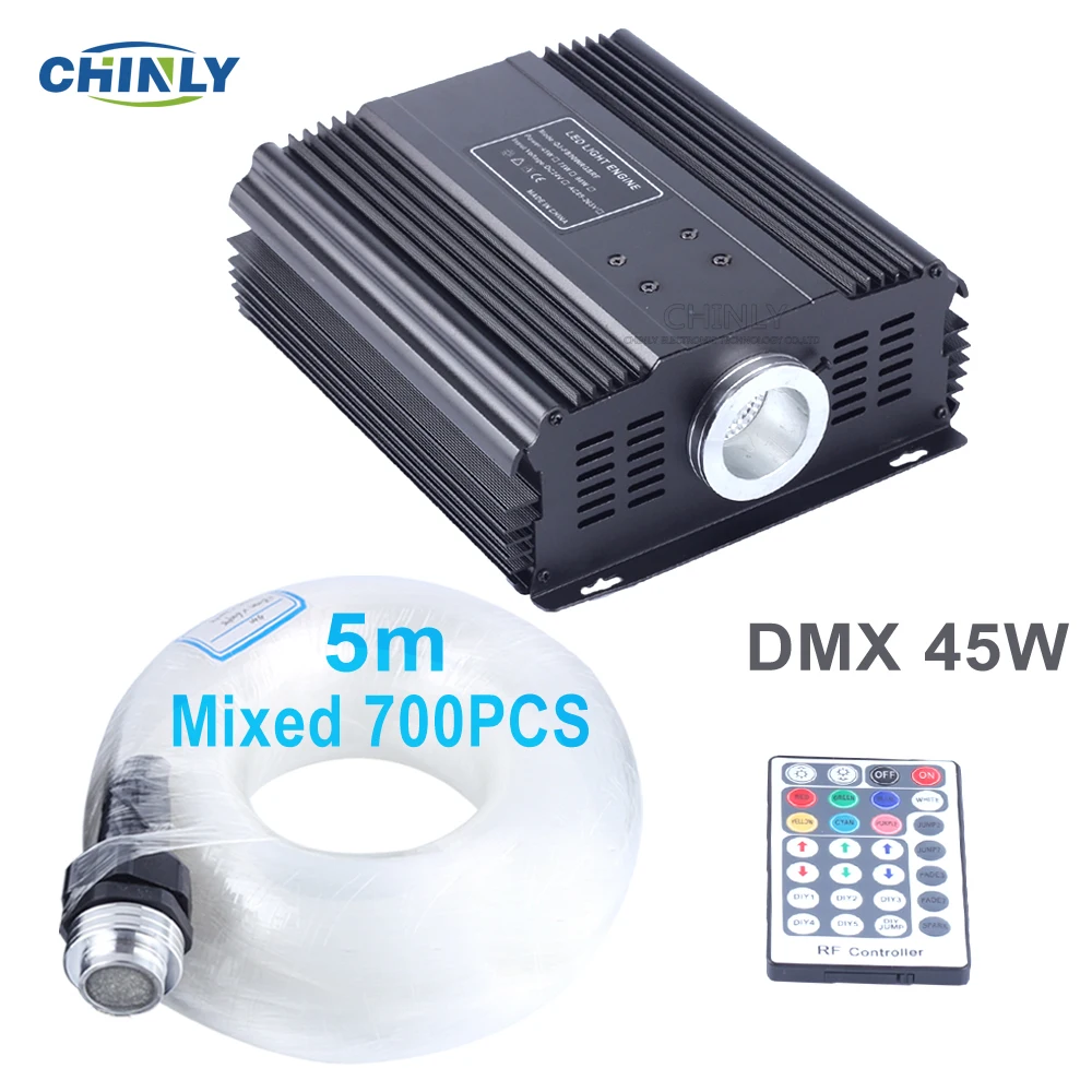 DMX 45 вт RGB оптоволоконные лампы 5 м смешанный 700 шт. оптический волоконный кабель RF