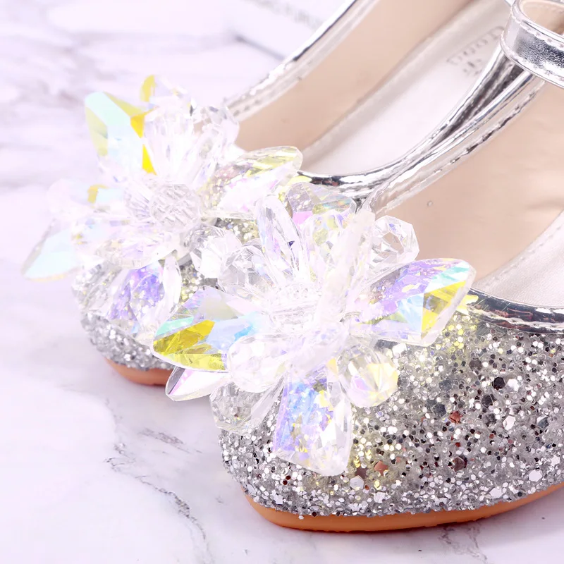 2020 spring and autumn new children's crystal shoes female children Princess shoes girl High-heeled shoes show party girls shoes
