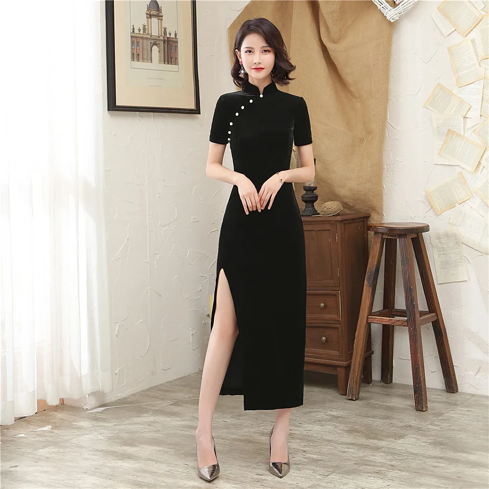 Cheongsam китайский стиль Улучшенная юбка cheongsam qipao длинное китайское Новогоднее платье cheongsam традиционное платье для женщин - Цвет: 83223-1