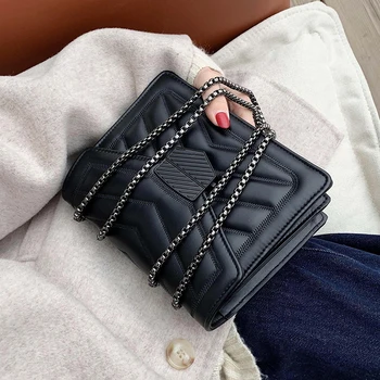 

2020 Small Solid Color PU Leather Crossbody Bags For Women Simple Chain Messenger Shoulder Bag Female Handbags