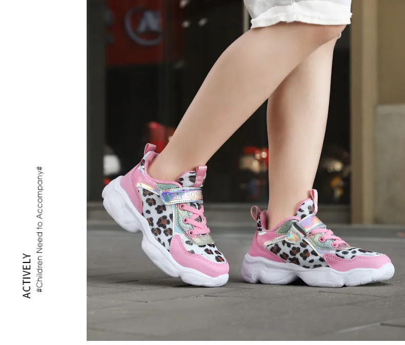 2019 Autumn Leopard Girls Sneaker Kids Shoes Fashion Breathable Pink Casual Sports Running Shoes For Girl Brand Children Shoes (11)
