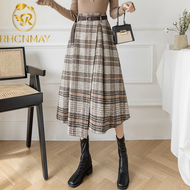 New 2021 Autumn Winter Warm Midi Long Skirt Women Korean Style