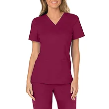 Fashion Nurse Uniforms Women Plus Size Short Sleeve V-neck Tops Working Uniform Solid Pocket Blouse Blusas Mujer De Moda 2021