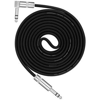 

HOT-TRS Cable 1/4 Male Right Angle to 1/4 inch TRS Male Straight Balanced Stereo o Patch Cable Black Cord Sturdy