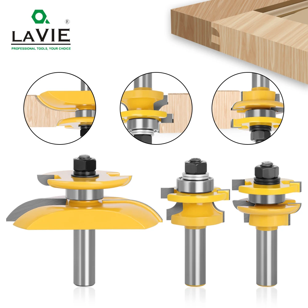 Lavie 3 stücke 12mm 1/2 "schaft rund über schiene & stile cove panel raiser router bit set tenon cutter fräser fräser für holz mc03125 – Detail 1