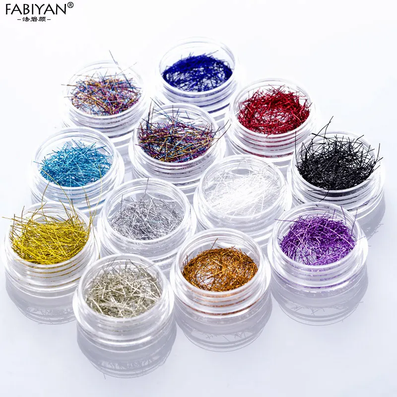 

12 Bottles Strip Multicolor Glitter Line Decoration Nail Art UV Gel Polish 3D Tips DIY Design Fiber Random Colors Manicure Tools