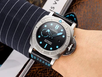 

47mm Classic New Men Automatic Mechanical Sapphire Stainless Steel Leather 1950 3 Days Luminous Rubber Blue Black Watch