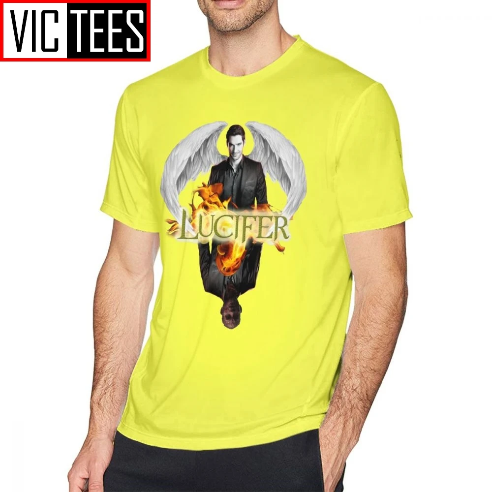 Мужские футболки Lucifer, Lucifer Morningstar, базовая футболка, графическая забавная Мужская футболка из хлопка - Цвет: Yellow