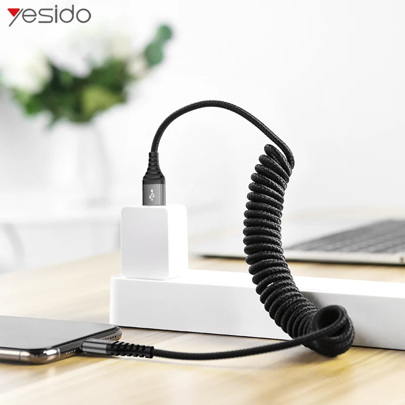 

Yesido 2.4A Retractable Spring micro usb Cable for Samsung for Xiaomi Redmi Note 5 Pro Nylon Fast Charge USB Data Cable for car