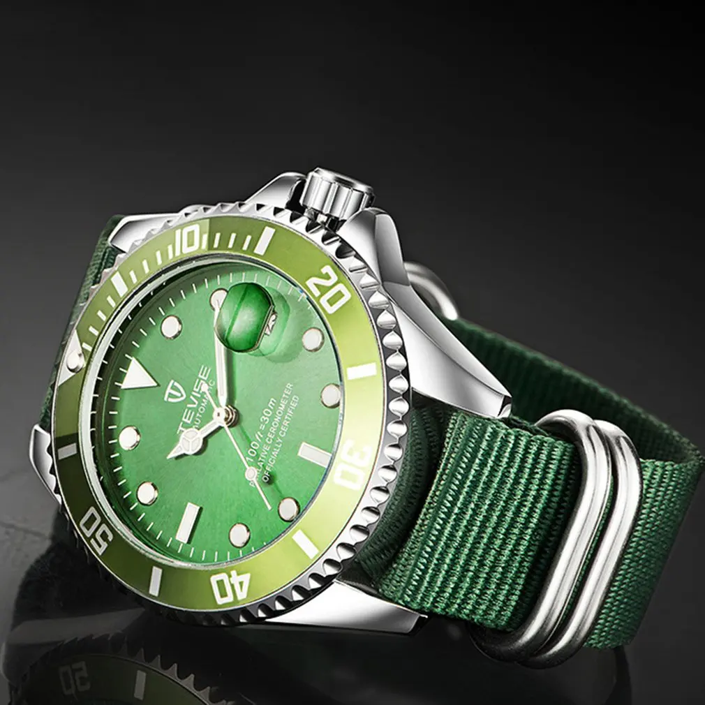 

TEVISE Luminous Pointer Double Display Nylon Belt Watch Date Display Portable Men's Mechanical Watches