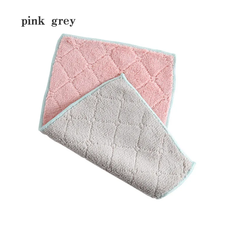 Double-sided Hygiene Cleaning Towel Ultra-fine Fiber Clean Cloth Kitchen Gadgets Thickening 1PC Super Absorbent Non-stick Oil - Color: pink grey