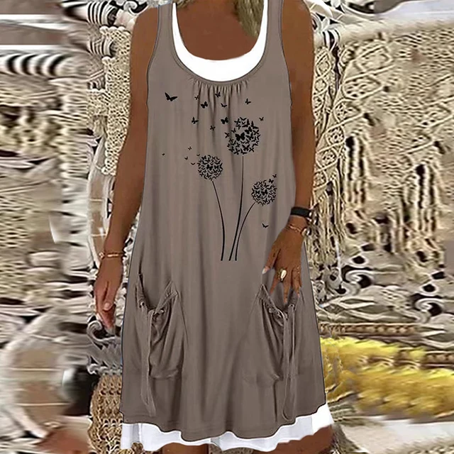 Summer Patchwork Short Dress Women 2021 Casual O Neck Pocket Party Dress Ladies Sleeveless Loose Beach Dresses Plus Size 13