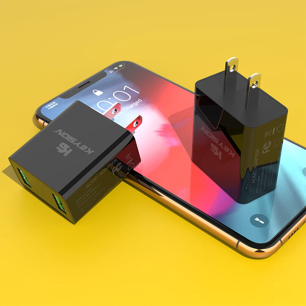 KEYSION светодиодный дисплей 2 USB зарядное устройство для iPhone 11 Pro iPad быстрое настенное зарядное устройство для samsung Xiaomi huawei телефон адаптер зарядное устройство EU US - Тип штекера: US Black