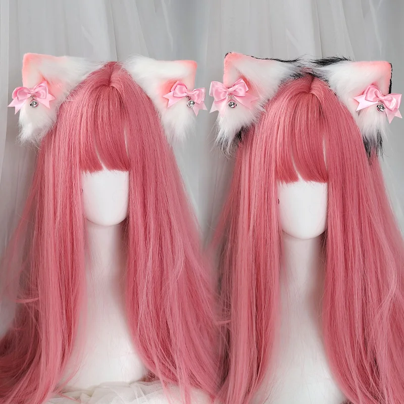 

Black Pink Bow Bell Cat Ear Headdress Internet Hot Anchor Barrettes Sweetheart Lolita