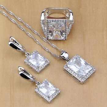 

Hyperbole 925 Sterling Silver Jewelry White CZ Jewelry Sets For Women Party Earrings/Pendant/Necklace/Rings