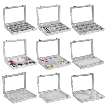 

Jewelry display case High Quality gray velvet flannel fabric soft dust-proof ring earing necklace bracelet Organizer Storage box