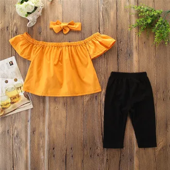 

2020 New Girls Suit Middle and Small Children Fashion European and American Short Sleeves Shirt with Long Pants Two-piece Girls