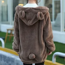 Напрямую от производителя, распродажа, корейский стиль, медведь, кролик с ушками и хвостом, плюшевая бархатная куртка с капюшоном для женщин