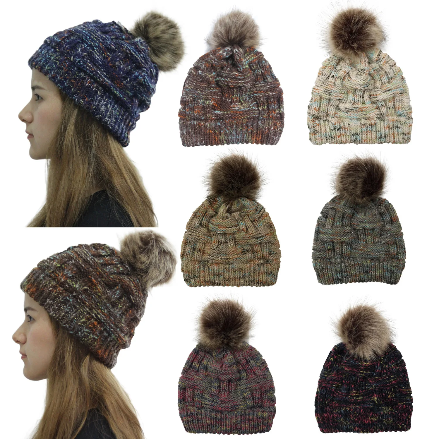 BeanieTail Messy High Bun Ponycaps зимняя вязаная шапка со съемным меховым помпоном женская теплая вязаная шапка бини для девочек