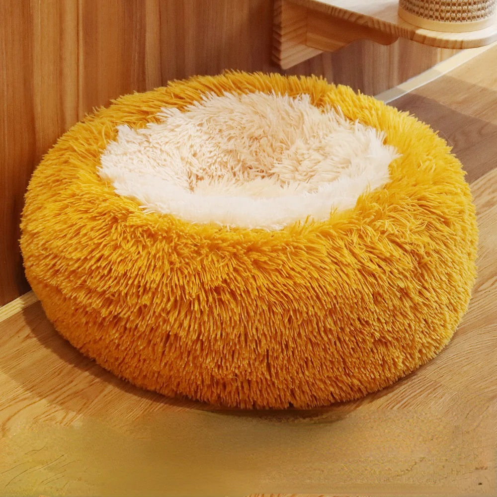 Pet Bed For Kennel Dog Round Cat Winter Warm Sleeping Bag Long Plush Large Puppy Cushion Mat Portable Supplies Soft Sofa | Дом и сад