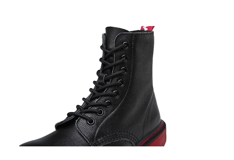 Ботинки в байкерском стиле; женские ботильоны на толстой платформе со шнуровкой; цвет красный, черный; коллекция года; Модные женские зимние ботинки из натуральной кожи