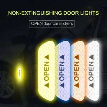 

4pcs Car Stickers Safety Anti-collision Warning Reflective OPEN Stickers Reflective Paper Decorative Auto Door Stickers