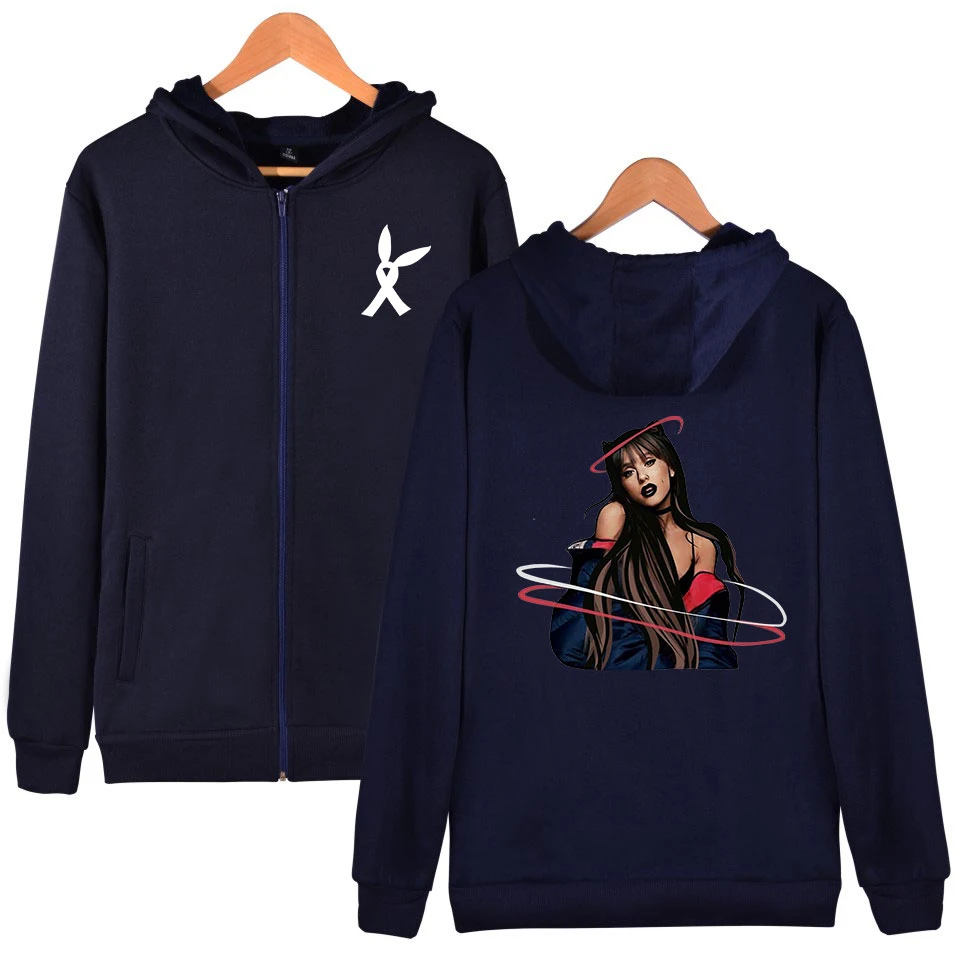Серебристый Новые женские толстовки с капюшоном на молнии Ariana Grande, большие размеры, одежда в стиле хип-хоп, повседневная куртка-бомбер, Женское пальто Ariana Grande - Цвет: Серебристый