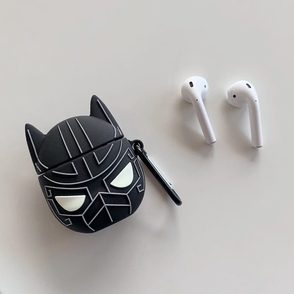 Силиконовый чехол для наушников Airpods, чехол для 3D мультфильма, Черная пантера, чехол, аксессуары, защитный кожаный чехол для Apple Airpods