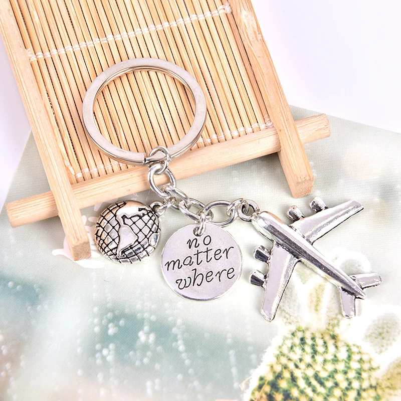HOT 1PCS Earth Airplane Keychains For Traveler No Matter Where Pendant Travel Keyring Friendship Best Friend Jewelry Diy Gift