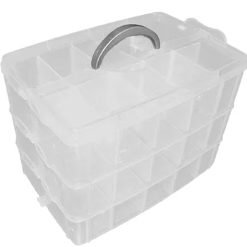 

Handheld 3-Layer 30 Grids Detachable Plastic Makeup Cosmetic Jewelry Storage Case Box Holder Organizer Container (White)