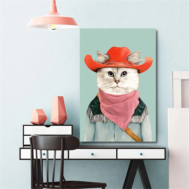 60x80cm Nordic Wall Art Prints Animals Cool Cat Fox Dog Sika Deer owl Canvas Painting for Kids Living Room Home Decor Posters
