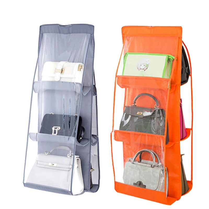 

1Pc Hanging Handbag Organizer Reusable Transparent Storage Bag for Bag Underwear Toy Clothes Organizer with Hanger 6 Pockets
