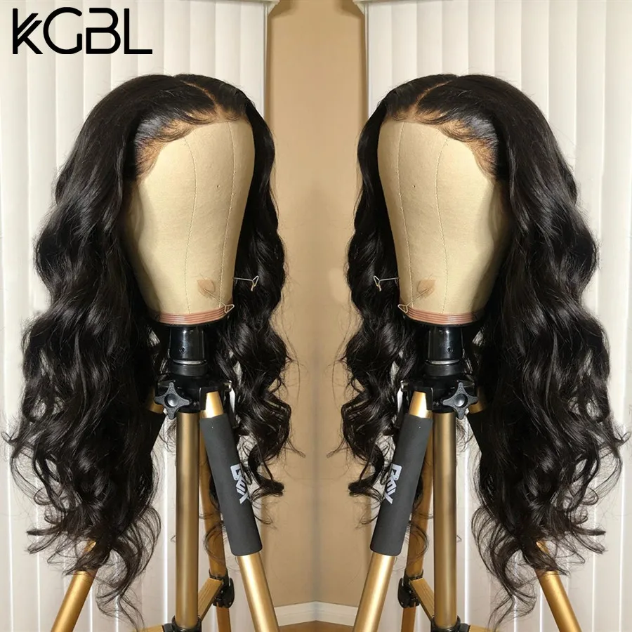 KGBL объемная волна 13*4 Кружева передний средний коэффициент "-22" не-Реми человеческие волосы парики натуральный цвет бразильские волосы парики с детскими волосами