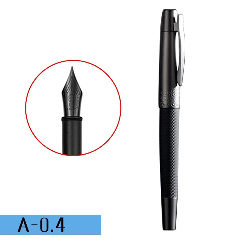 Перьевая ручка чернила полностью металлические ручки с зажимом HongDian Нержавеющая сталь Черный Армейский Перьевая ручка Перо 0,4 мм 0,5 мм офисные принадлежности - Цвет: A-0.4MM
