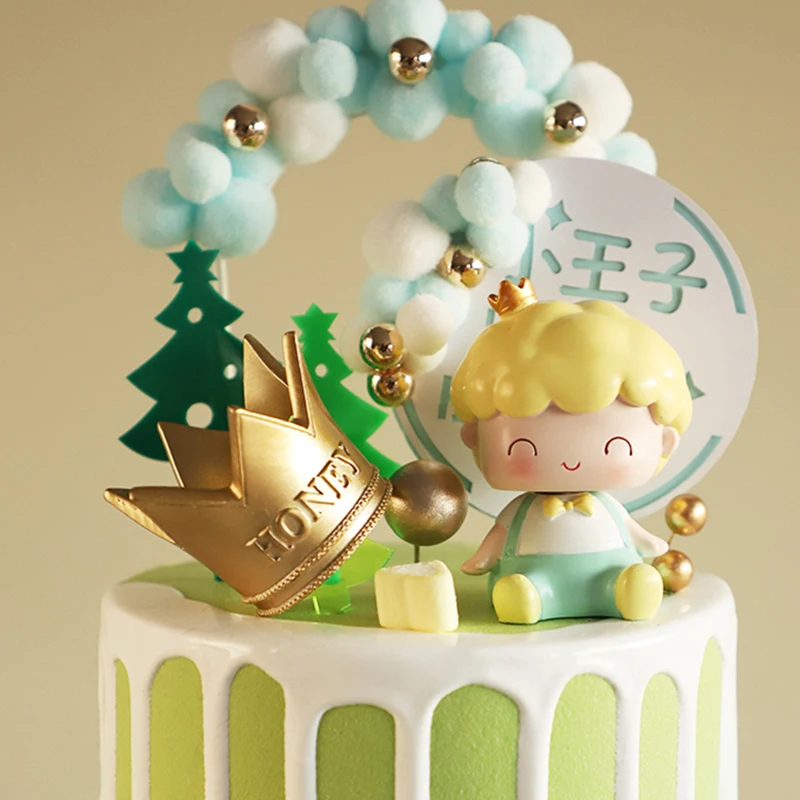 Cute Yellow Blue Slide Doll Prince Cake Decoration Boy Baby Birthday Topper Balloon Cloud Star Cupcake Shower | Дом и сад